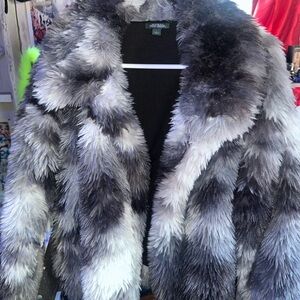Wild Fable Faux Fur Teddy Jacket - Black and Gray